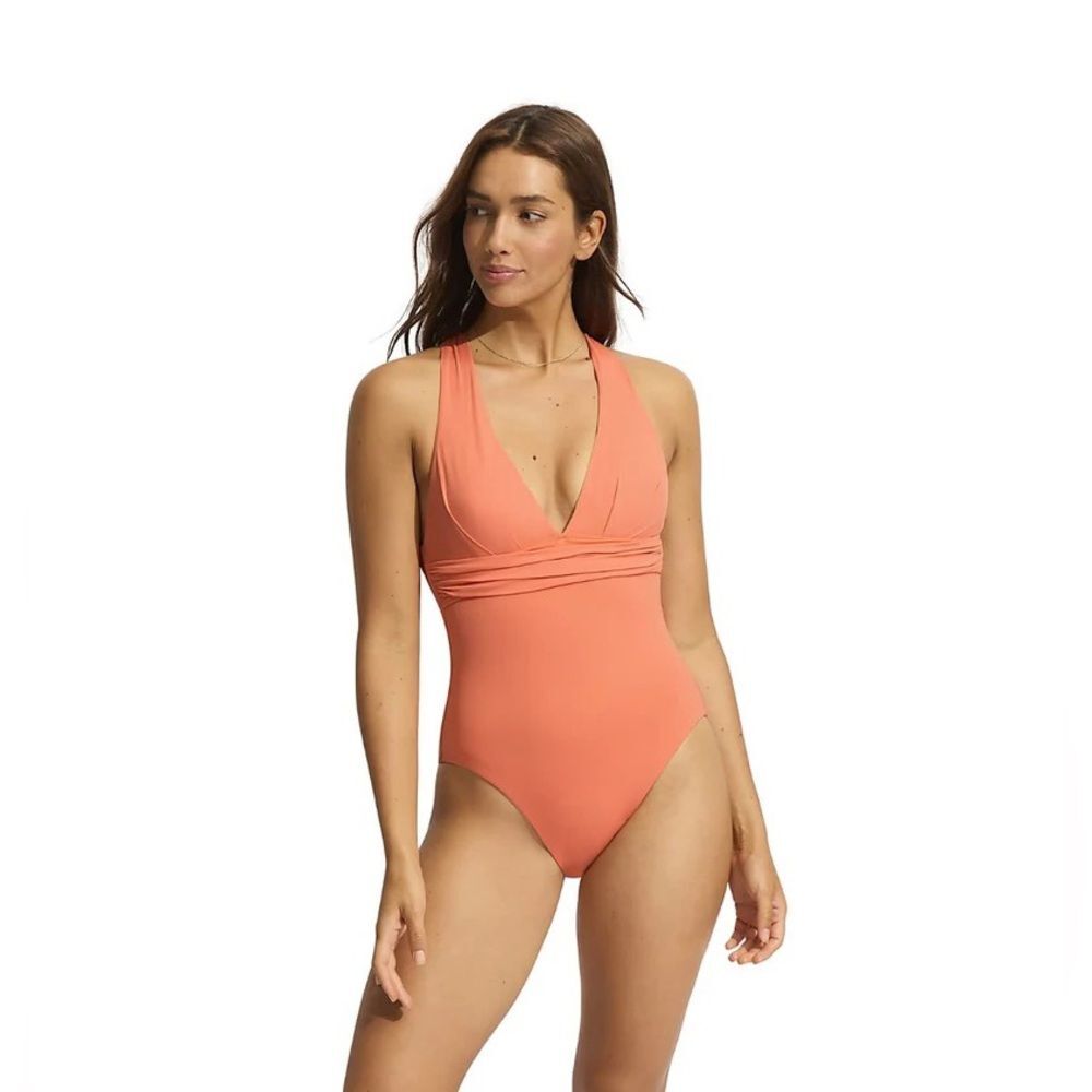Seafolly Australia Cross-Back One-Piece Swimsuit in Melon Size 8 Swimwear | Swim